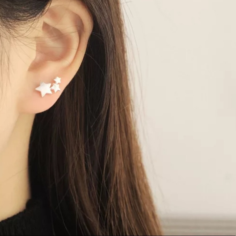 Sterling Silver 925 Star Stud Earrings - Picture 4 of 5